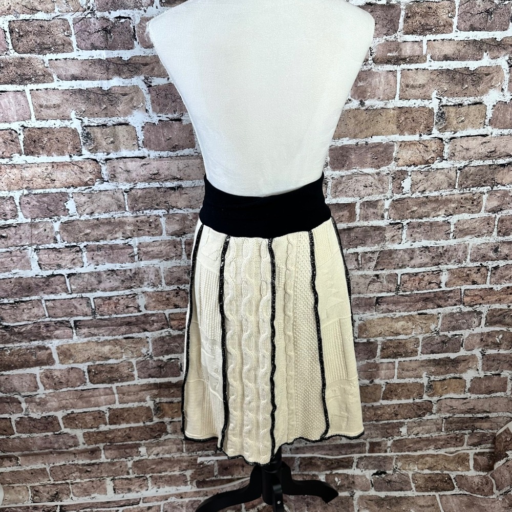 Green 3 Womens Sweater Patchwork Mini Skirt Small Black Waist Cream A Line - Picture 3 of 12